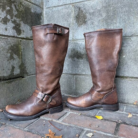 Frye Veronica Slouch Tall Leather Moto Buckle Boots Equestrian Western Size 6 - Picture 3 of 11